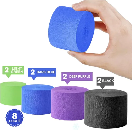 Miniatura 4 de Kit de serpentinas de papel crepé, 8 rollos de 656 pies, negro, morado, azul, verde, a granel para decoración de videojuegos, fiestas, cabina