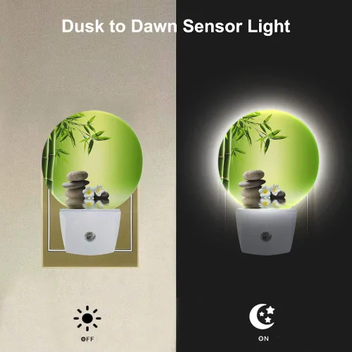 Miniatura 3 de EKOBLA Luz nocturna enchufable de meditación, luz nocturna LED oriental de bambú y piedra zen con encendido/apagado automático Piedra de bambú