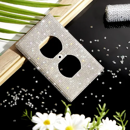 Miniatura 7 de 4 piezas de diamantes de imitación brillantes para placa de pared, cubierta de interruptor de luz, cubierta de placa de pared, interruptor de luz