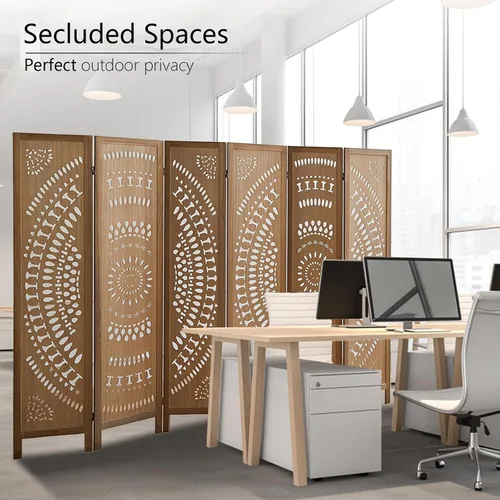 Miniatura 2 de Separador de pared de madera de 6 paneles de 6 pies, pantalla de división plegable, separador de pared independiente, decoración rústica bohemia