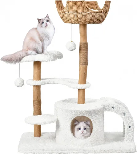 Miniatura 9 de Easyego Árbol de Gato Moderno, Torre de Árbol de Gato de Madera Estética para Gatos Grandes, Condominio de Lujo para Gatos con Postes para Rascar