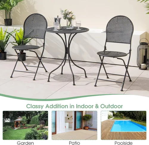 Miniatura 8 de Giantex Juego de mesa de comedor de 3 piezas, juego de mesa de comedor al aire libre para 2, 1 mesa redonda con 2 sillas plegables, resistente al