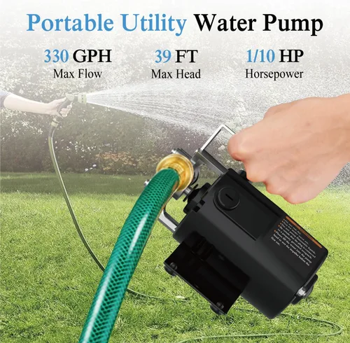 Miniatura 3 de Bomba de agua eléctrica de 120 V, bomba de utilidad de 330 GPH, 1/10 HP para barril de lluvia, manguera de jardín, estanques, piscinas, acuarios