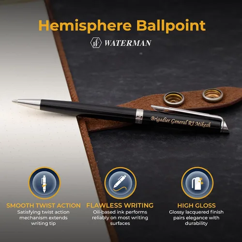 Miniatura 4 de Bolígrafo Waterman Personalizado Bolígrafo de Bola Waterman Hemisphere con Acción de Giro Grabado en Laca Negra Brillante con Ribete Cromado.