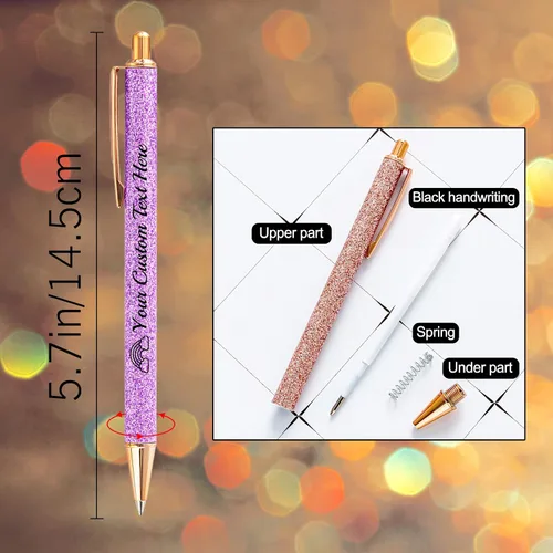 Miniatura 3 de Hasta 100 bolígrafos personalizados con nombre a granel, bolígrafo con purpurina de impresión personalizada, grabado gratis, texto con logotipo