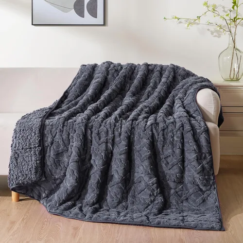 Uttermara Mantas con peso de jacquard para adultos, tamaño matrimonial, 12 libras, manta pesada de sherpa suave de doble cara, manta gruesa para Gris