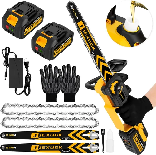 Miniatura 8 de JEXUGK Motosierra sin escobillas de 12 pulgadas, motosierra inalámbrica de 21V con 2 baterías de 4.0Ah, motosierra eléctrica de gasolina recargable