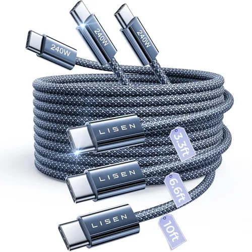 Miniatura 18 de LISEN Cable USB C a USB C, cable C a C de 240 W de carga rápida [1.6 pies, paquete de 2] cargador tipo C de carga rápida USBC a USBC cable para Negro