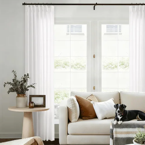 Cortinas de lino plegadas con pinza color marfil de 84 pulgadas de largo para sala de estar, dormitorio, cortinas con pliegues semitransparentes con