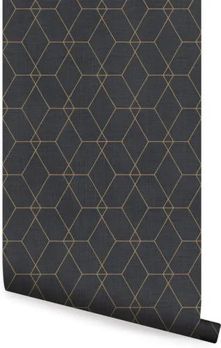 Miniatura 9 de Simple Shapes Papel tapiz con diseño geométrico de líneas Art Deco hexagonales, despegar y pegar (una sola hoja, 2 x 9 pies, gris cálido)
