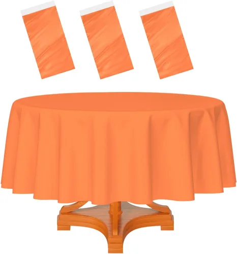 Miniatura 31 de HEIPINIUYE - Paquete de 2 manteles redondos de 84 pulgadas de plástico beige, manteles de mesa impermeables desechables para redondas, ideales