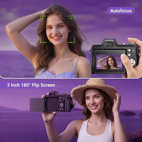Miniatura 10 de Cámara digital, FHD 4K Cámara digital de apuntar y disparar con zoom de 16X antivibración, cámara pequeña compacta de 48 MP con tarjeta de 32 GB