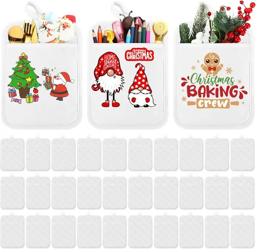 Miniatura 9 de Hoolerry 20 Piezas Agarraderas para Ollas con Bolsillo Sublimación 7x9'' Algodón Agarraderas para Ollas de Horno a Granel con Lazos Colgantes Rojo