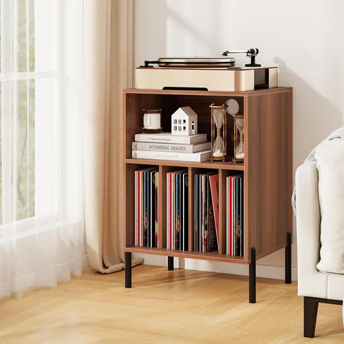 Miniatura 2 de Tangkula Soporte para tocadiscos, mesa auxiliar giratoria con estación de carga y armario de almacenamiento de discos de vinilo con capacidad