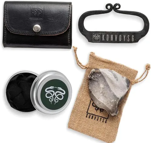 Encendedor de Fuego de Acero al Carbono, Piedra de Pedernal Inglesa y Tela Carbonizada, Iniciador de Fuego Tradicional Forjado a Mano, Kit de Regalo