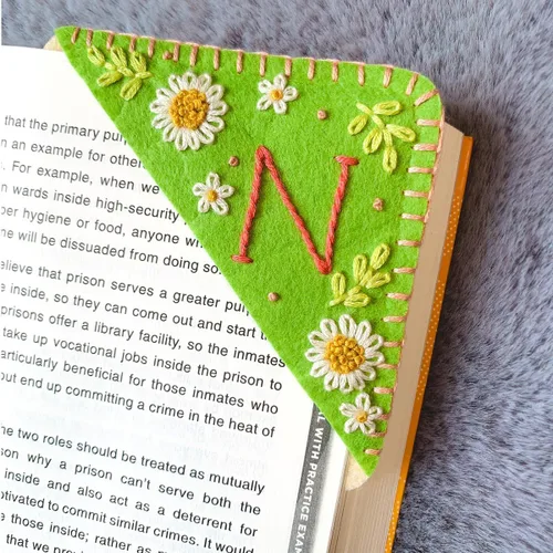 Miniatura 60 de Marcapáginas de esquina bordadas a mano personalizadas, Marcadores para mujeres, Marcador personalizado para los amantes de los libros, lindo Verde