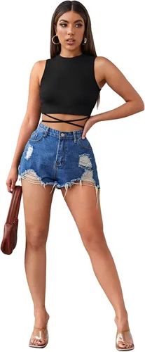 Miniatura 5 de SheIn Camiseta corta sin mangas con lazo cruzado en la espalda para mujer