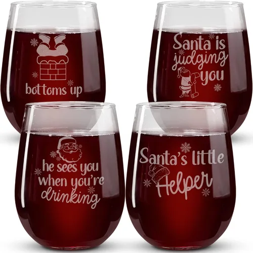 Miniatura 16 de Copas de vino de Navidad – Vaso de supervivencia navideño, está empezando a costar mucho como copas de vino sin tallo de Navidad, juego de 2 copas