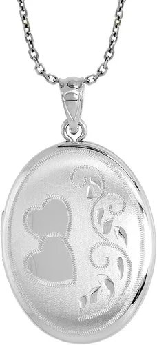 Miniatura 3 de Plata de Ley Collar con camafeo Oval Scroll etcing con 2corazones 1132inch