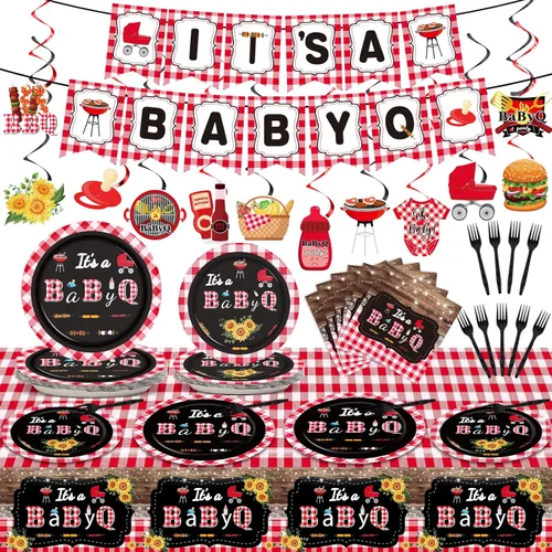 Juego de vajilla para baby shower, decoración de fiesta de Baby Q, juego de vajilla It's A Baby Q, juego de vajilla para barbacoa, servilleta,