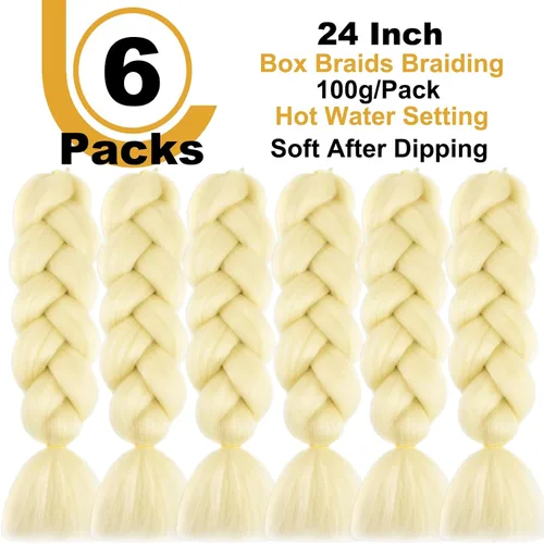 Miniatura 2 de Beige (613#) 6 paquetes de cabello trenzado de 24 pulgadas, de fibra sintética, sin picazón, extensiones de cabello para trenzar jumbo, textura