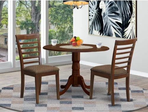 Miniatura 6 de East West Furniture DLML3-MAH-C - Juego de comedor de 3 piezas que contiene una mesa de comedor redonda con gotas y 2 sillas tapizadas de tela