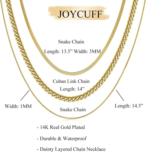 Miniatura 6 de JoycuFF Collar de oro para mujer, delicado collar de gargantilla en capas para mujer, caja de clip de serpiente, cuerda Figaro, collar de cadena