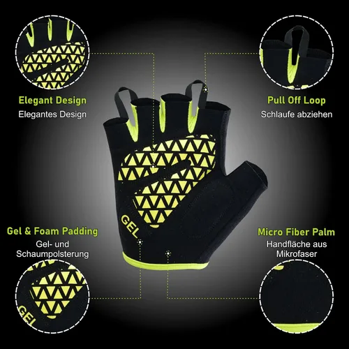 Miniatura 3 de JAUNTY Guantes de ciclismo para hombre, con relleno de gel de medio dedo, guantes de bicicleta para hombre, que absorben los golpes