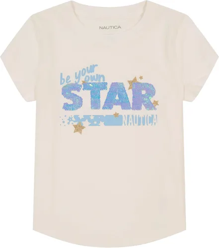 Miniatura 2 de Nautica Camiseta de manga corta para niña con diseño de lentejuelas abatibles, camiseta de algodón con interior sin etiqueta