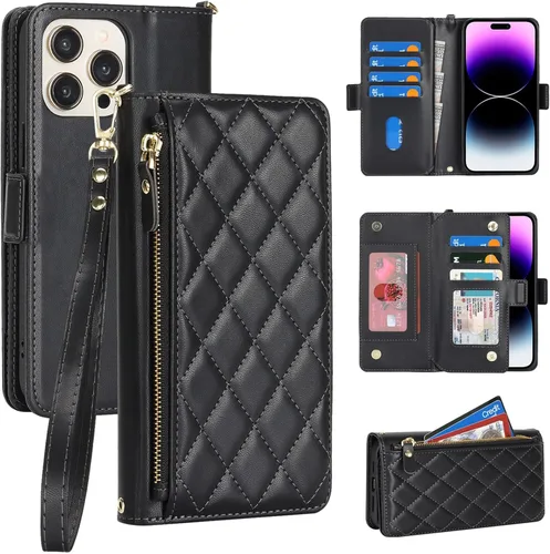Miniatura 10 de Funda compatible con iPhone 13 Pro Max para Apple 12 Pro Max, piel sintética naranja, rombo para mujeres y hombres, bolsillo con cremallera