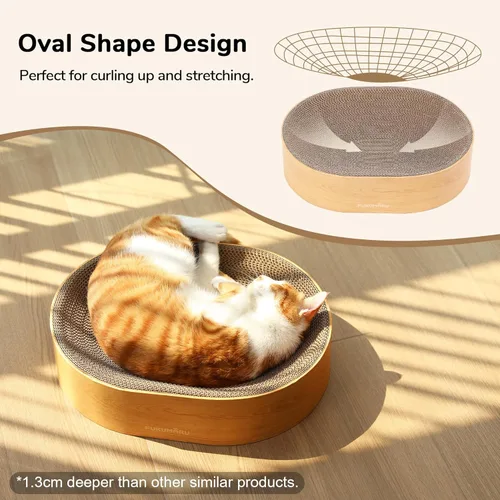 Miniatura 4 de FUKUMARU Cama rascador para gatos de cartón, almohadilla ovalada 2 en 1 para rascar para gatos, tabla de rascar para gatos, cama para interiores