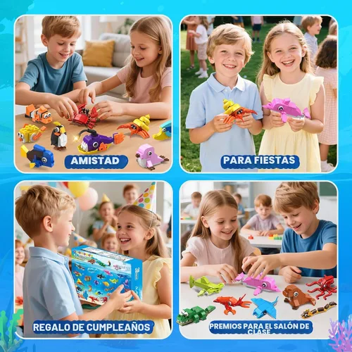 Miniatura 3 de Paquete de 30 recuerdos de fiesta de animales para niños, 824 piezas de juguetes de bloques de construcción de animales marinos para bolsas