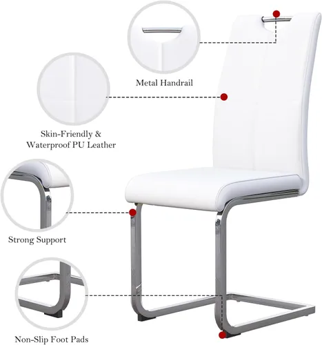 Miniatura 4 de Juego de 2 sillas de comedor, modernas sillas de comedor de piel sintética, sillas tapizadas para cocina, comedor, respaldo alto ergonómico