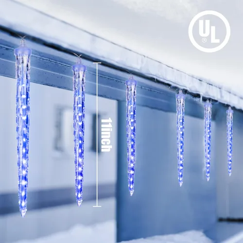 Miniatura 4 de Brightown Luces de carámbano para exteriores, luces de lluvia de meteoritos de 19.8 pies con 20 tubos, efecto de luz de estrella fugaz de nevada
