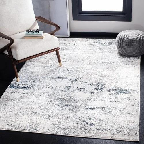 Miniatura 9 de SAFAVIEH Amalfi Collection AMF572C - Alfombra de pasillo de 2 x 8 pies, color crema y azul marino, moderno diseño abstracto envejecido, no desprende