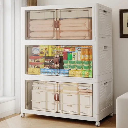 Miniatura 22 de 468QT - Contenedores de almacenamiento apilables extra grandes con tapas, ruedas y puerta, organizadores plegables de armario de 117 galones