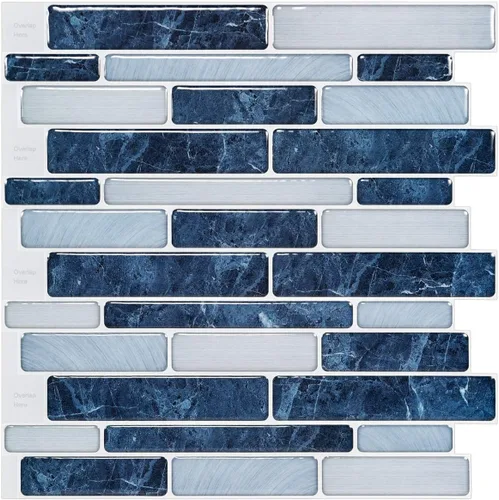 Miniatura 10 de LONGKING - Loseta en muro adhesiva para cocina con diseño de mármol (10 azulejos) (marrón claro)
