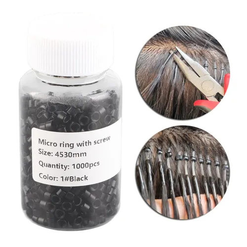 Miniatura 4 de Anillo de extensión de cabello, 1000 piezas de aluminio con microenlaces, anillos de perlas de tornillo pequeños microenlaces kit de extensiones