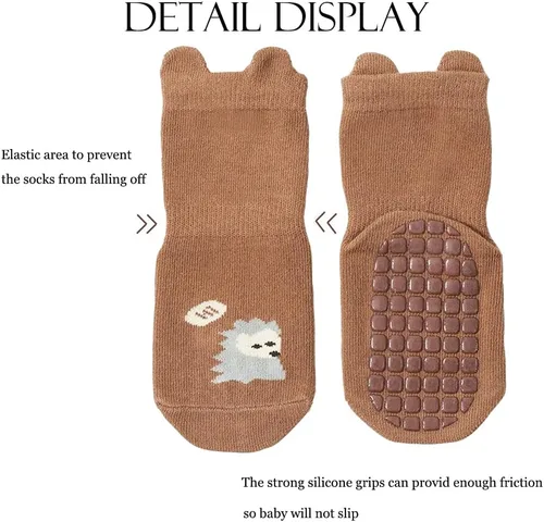 Miniatura 4 de Exegawe Calcetines antideslizantes para niños pequeños, bonitos calcetines de bebé con puños de cuello redondo, 5 pares