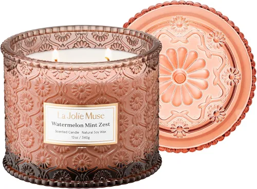Miniatura 12 de LA JOLIE MUSE Vela de vainilla y coco – Coco, freesia y vainilla Vela de mecha de madera grande de 19 oz Cera de soja natural 90 horas de Isla