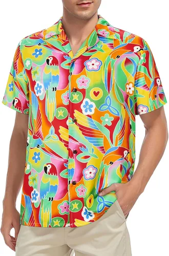 Miniatura 17 de Camisa hawaiana para hombre, con estampado floral, cómoda, con botones, casual, manga corta, ropa de playa para hombre