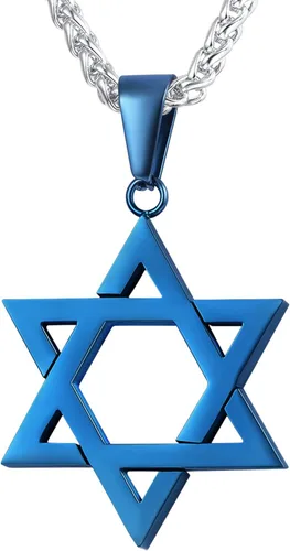 Miniatura 66 de U7 - Collar con Estrella de David para hombres y mujeres, dije hexagonal de acero inoxidable con cruz/piedra de rubí/collares clásicos judíos