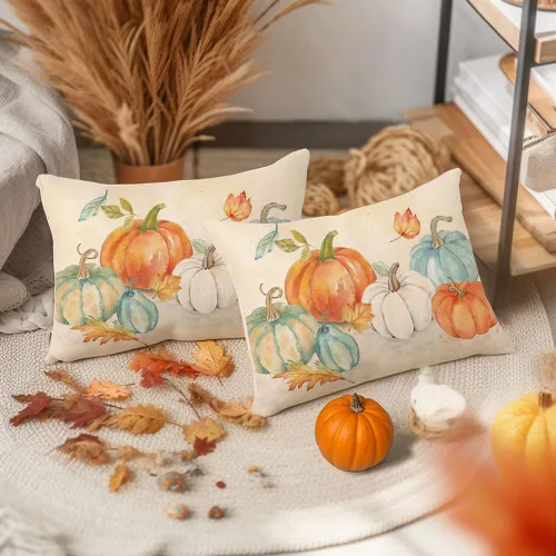 Miniatura 3 de RABUSOFA Fundas de almohada de otoño de 12 x 20 pulgadas, almohadas decorativas de calabaza naranja, fundas de almohada de otoño para exteriores