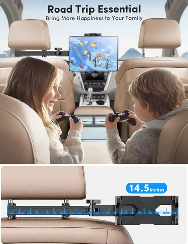 Miniatura 6 de ELWEY Soporte para iPad para asiento trasero de automóvil, reposacabezas para asiento trasero de automóvil, brazo de extensión 3 en 1, soporte
