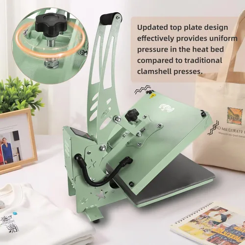 Miniatura 5 de CoolSub Prensa de calor 15x15 con deslizamiento, máquina de transferencia de calor digital industrial para sublimación de camisetas verde Nuevo