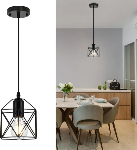 Lámpara colgante de 1 luz, luces colgantes negras, isla de cocina, iluminación colgante de granja con dormitorio, comedor, base E26, bombillas no 1