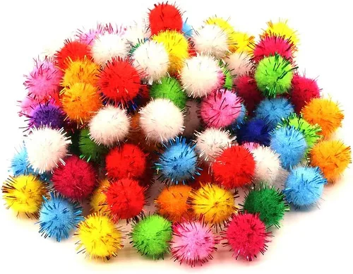 Miniatura 13 de 100 piezas Pompones de Oropel con Purpurina Bolas Brillantes para Manualidades DIY/Decoración de Fiestas/Gato (0.39 pulgadas, 200 piezas)