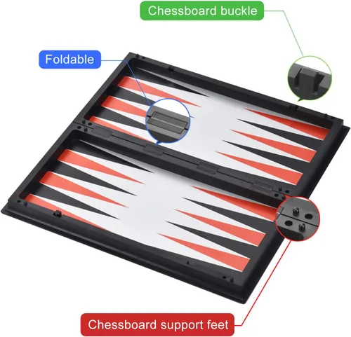 Miniatura 5 de Juego de mesa de backgammon magnético 3 en 1 con tablero plegable de 12.5 pulgadas para niños y adultos (Ajedrez: oro y plata)