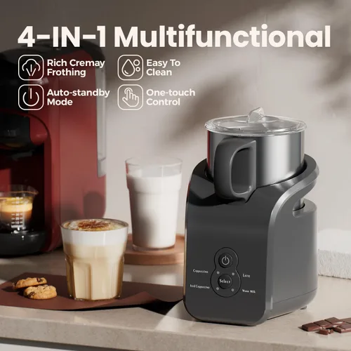 Miniatura 4 de Espumador de leche – Vaporizador eléctrico, máquina automática de espuma de capuchino caliente y fría 4 en 1, calentador de leche de 12.5 onzas