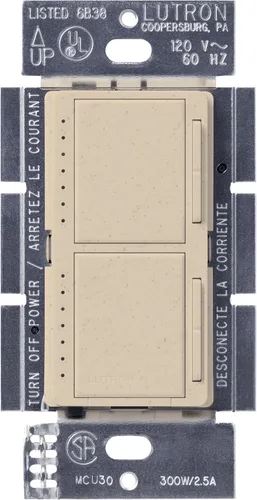 Lutron Maestro - Interruptor de atenuación digital dual solo para bombillas incandescentes, 300 vatios/un solo polo, MA-L3L3-ST, piedra